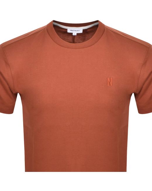 Norse Projects Orange Logo T Shirt for men