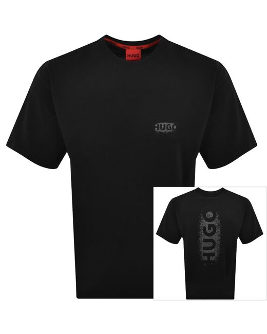 HUGO Black Loose Fit Spray Logo T Shirt for men