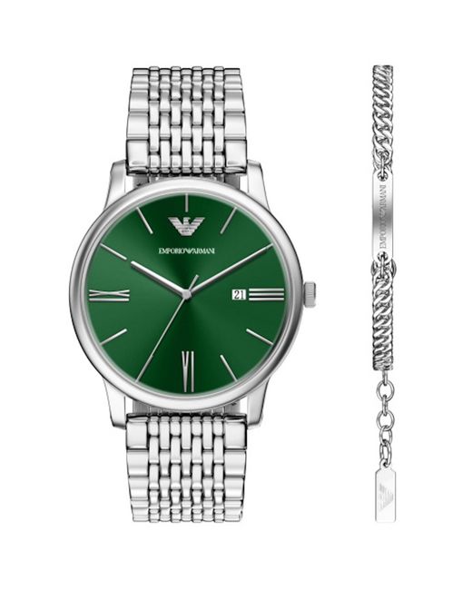 Armani Green Emporio Watch And Bracelet Set for men