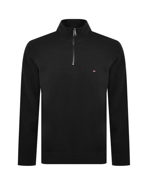 Tommy Hilfiger Black Quarter Zip Fleece Sweatshirt for men