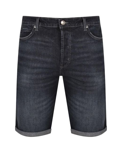 HUGO Blue 634 Denim Logo Dark Wash Shorts for men