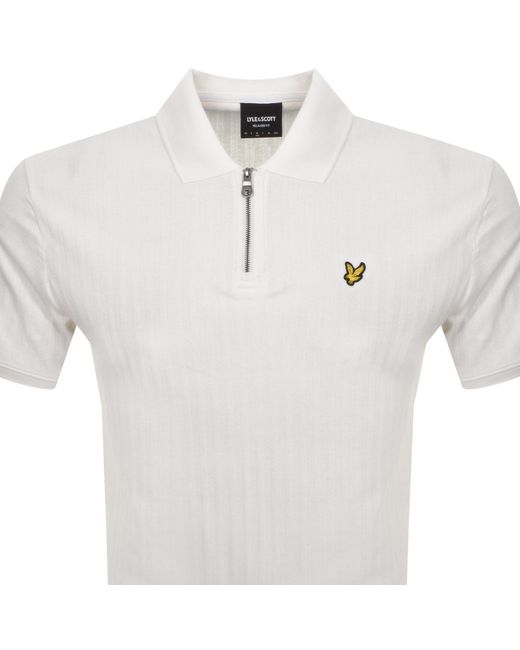 Lyle & Scott White Textured Stripe Polo T Shirt for men