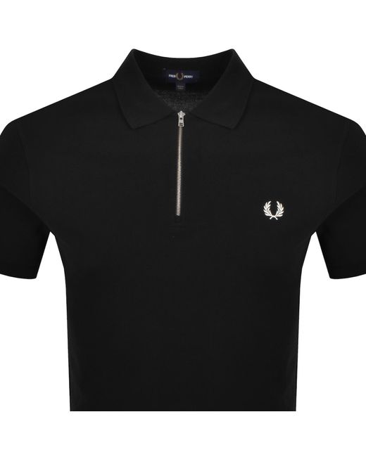 Fred Perry Black Tramline Quarter Zip Polo T Shirt for men