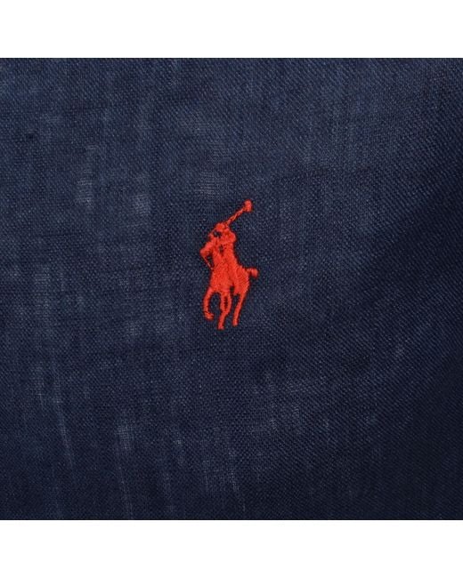 Ralph Lauren Blue Linen Short Sleeve Shirt for men