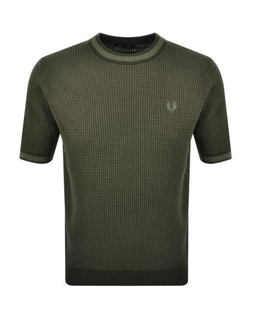Fred Perry Green Textured Knit T Shirt for men