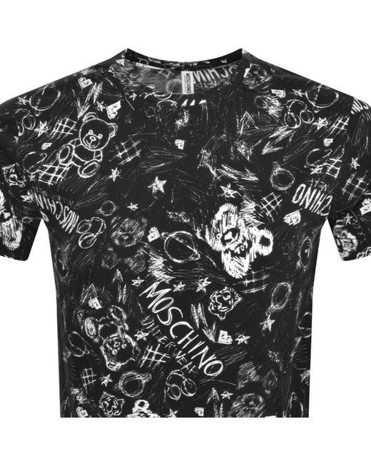 Moschino Black Short Sleeve Print T Shirt for men
