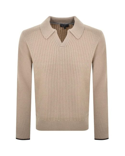 Ted Baker Natural Ademy Knit Polo Jumper for men