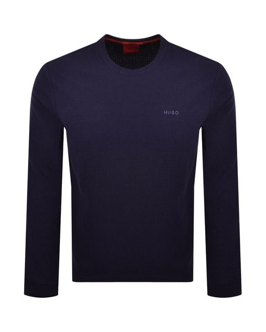 HUGO Blue Austin Long Sleeved T Shirt for men