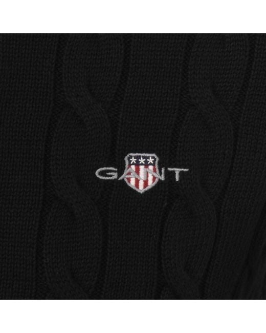 Gant Black Cotton Cable Knit Half Zip Jumper for men