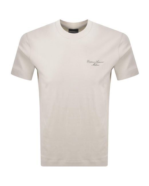 Armani White Emporio Embroidered Logo T Shirt for men
