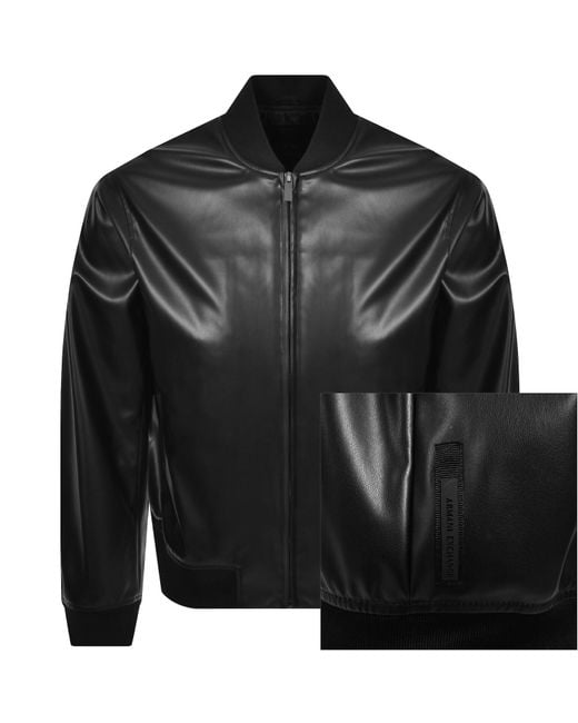 ARMANI EXCHANGE Black Faux Leather Jacket for men