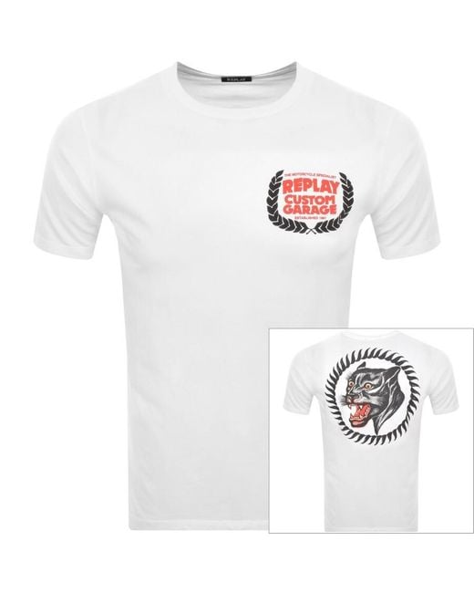 Replay White Logo T Shirt for men