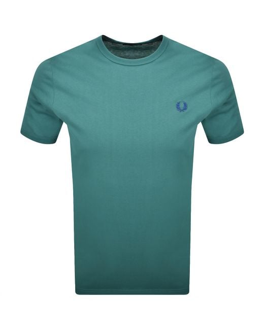 Fred Perry Green Ringer T Shirt Deep Mint for men