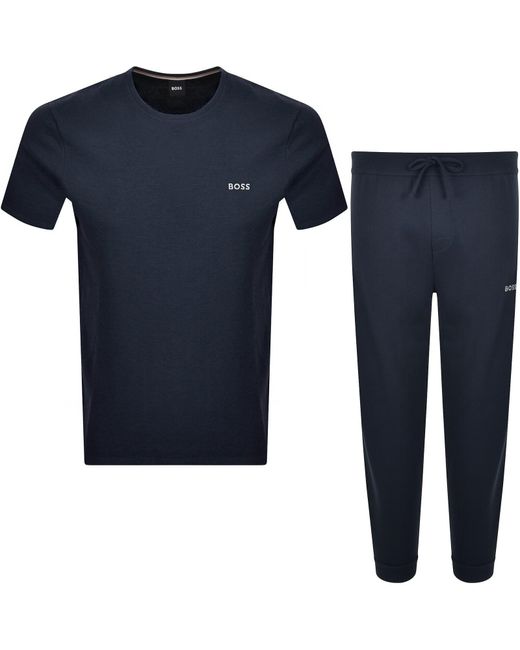 BOSS BUSINESS Blue Boss Waffle Long Set for men