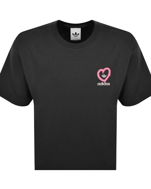 Adidas Originals Black Vday Heart Graphic T Shirt for men