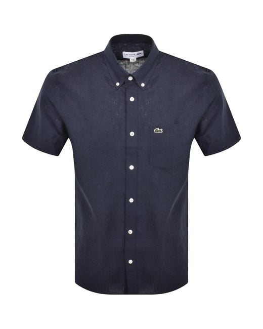 Lacoste Blue Linen Short Sleeved Shirt for men