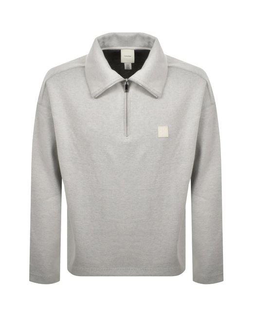 Calvin Klein Gray Quarter Zip Sweatshirt Chalk for men