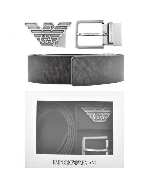 Armani Gray Emporio Reversible Belt Gift Set for men