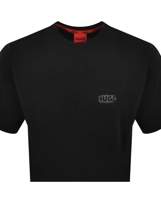 HUGO Black Loose Fit Spray Logo T Shirt for men