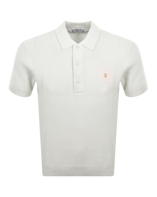 Farah White Farah Thornley Knitted Polo Shirt Ecru for men