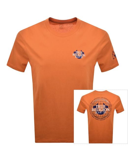 True Religion Orange World Tour T Shirt for men