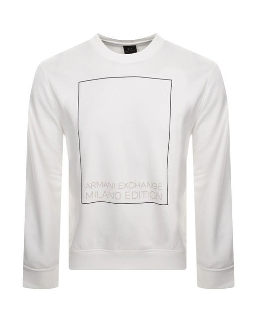 Armani Exchange White Crew Neck Logo Sweatshirt for men