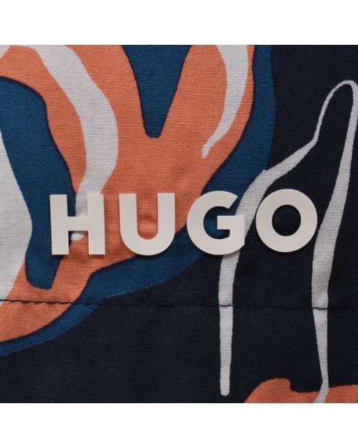 HUGO Blue Relaxed Short Sleeve Beach Shirt for men
