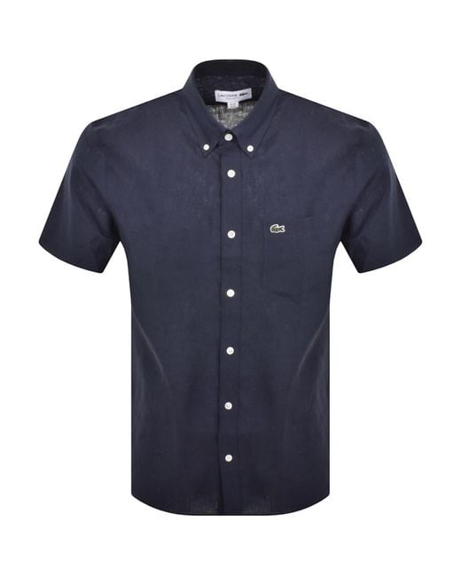 Lacoste Blue Linen Short Sleeved Shirt for men