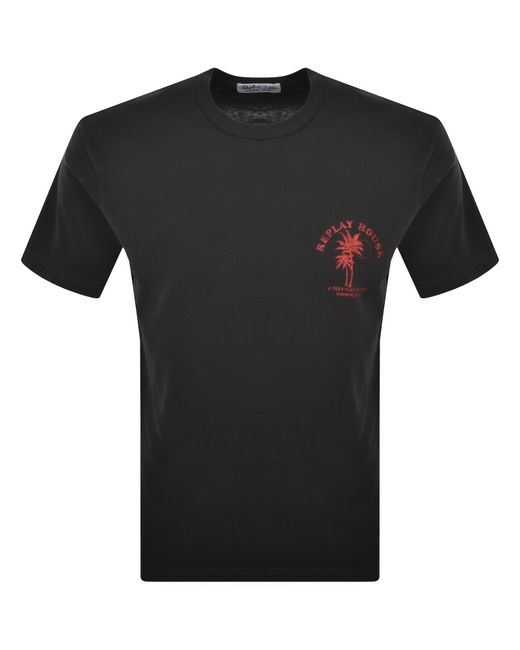 Replay Black Graphic T Shirt for men