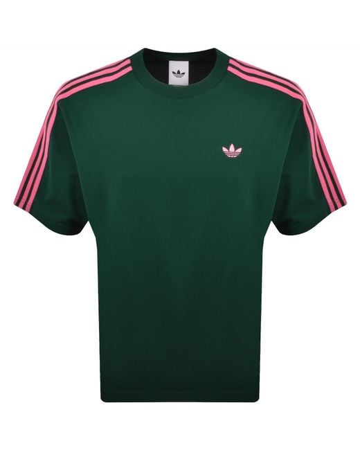 Adidas Originals Green 3 Stripes T Shirt for men