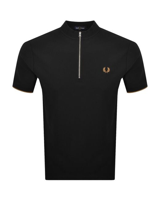 Fred Perry Pique Quarter Zip T Shirt in Black for Men | Lyst UK