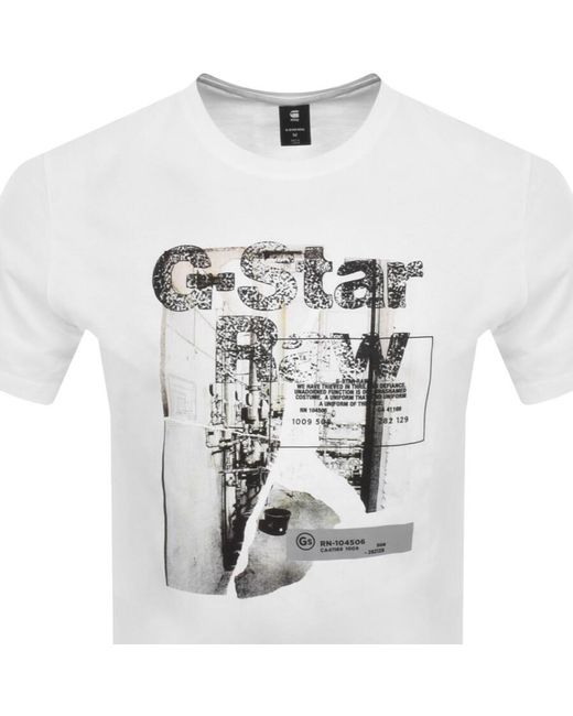 G-Star RAW White Raw Originals Hq Print Logo T Shirt for men