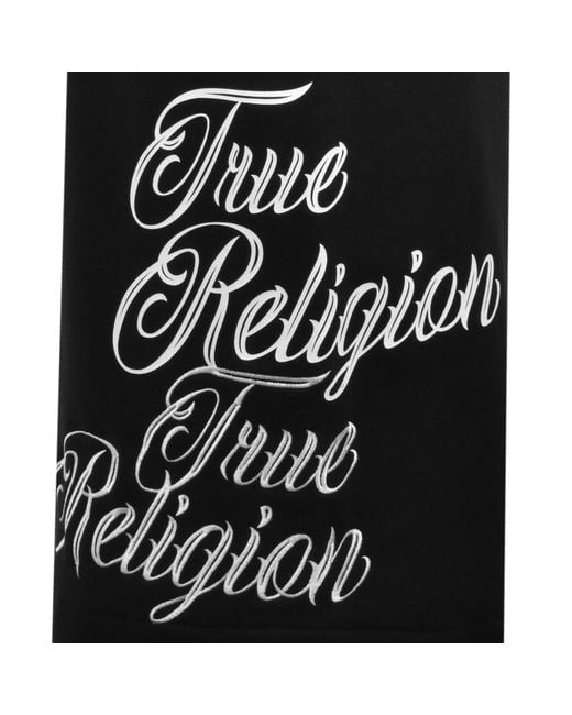 True Religion Black Tiger Script Fleece Shorts for men