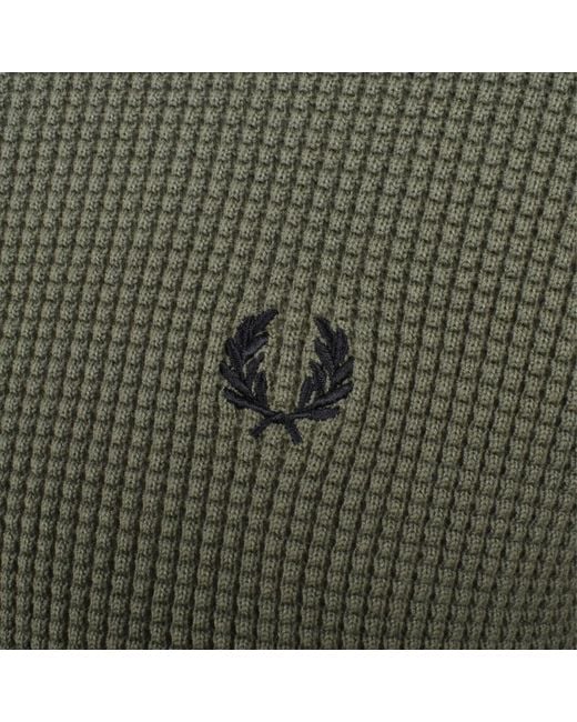 Fred Perry Green Waffle Stitch Knit Jumper for men