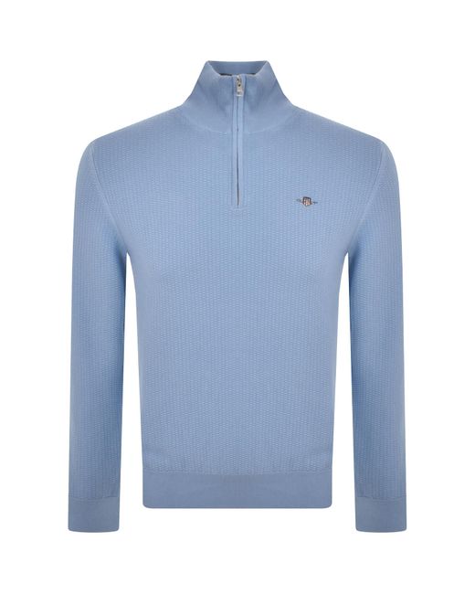 Gant Blue Half Zip Textured Sweatshirt for men