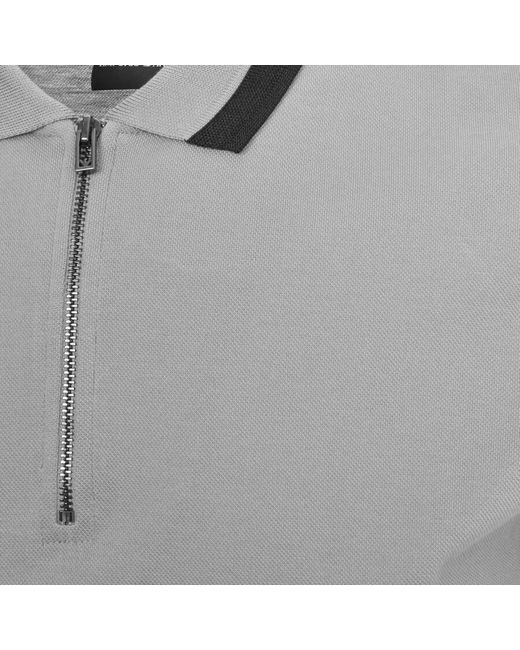 Armani Gray Emporio Half Zip Logo Polo T Shirt for men
