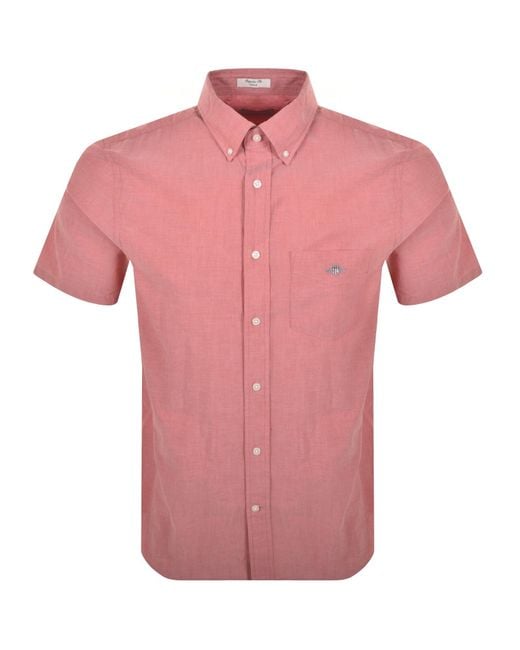Gant Pink Poplin Short Sleeved Shirt Deep for men