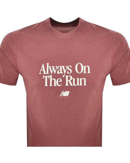 New Balance Pink Run Slogan T Shirt for men