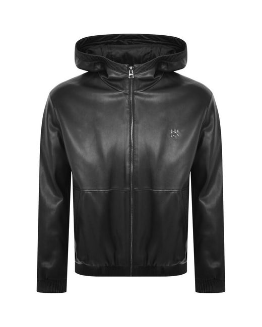 HUGO Black Bennu L Faux Leather Jacket for men