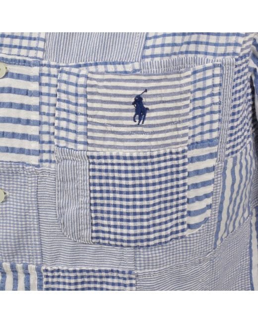 Ralph Lauren Blue Wrinkled Patchwork Shirt for men