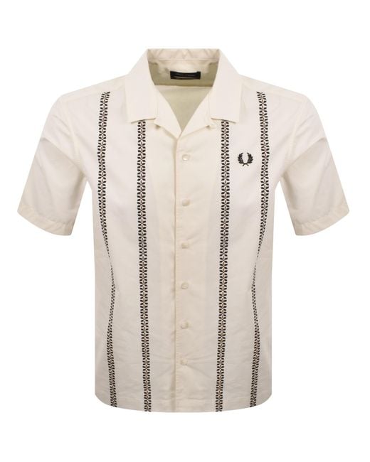 Fred Perry Natural Placement Print Shirt Ecru for men