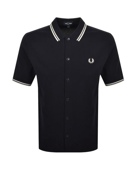 Fred Perry Black Button Through Polo Shirt for men