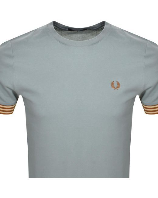 Fred Perry Gray Striped Cuff T Shirt for men