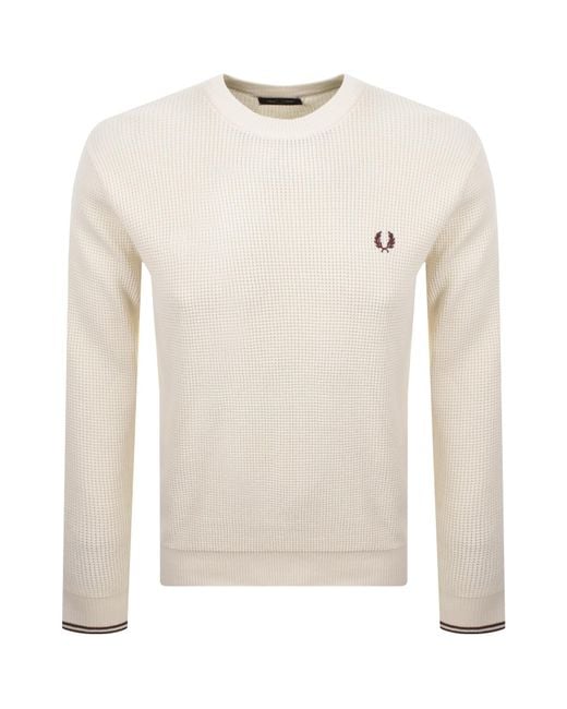 Fred Perry White Waffle Stitch Knit Jumper Ecru for men