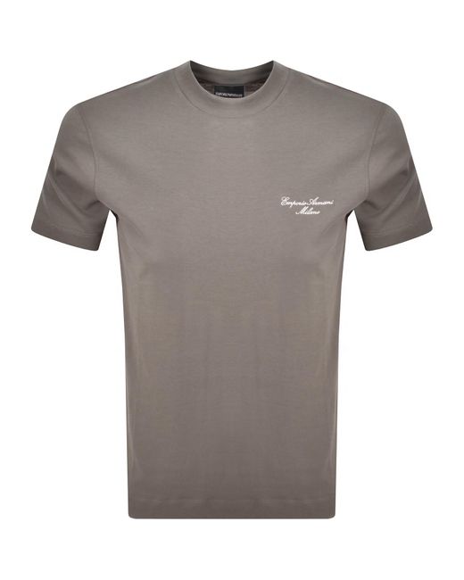 Armani Gray Emporio Embroidered Logo T Shirt for men