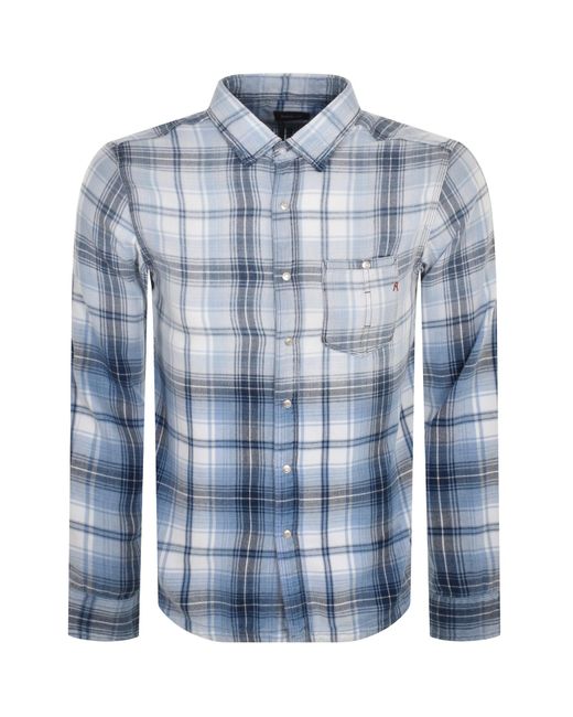 Replay Blue Checked Long Sleeved Shirt for men