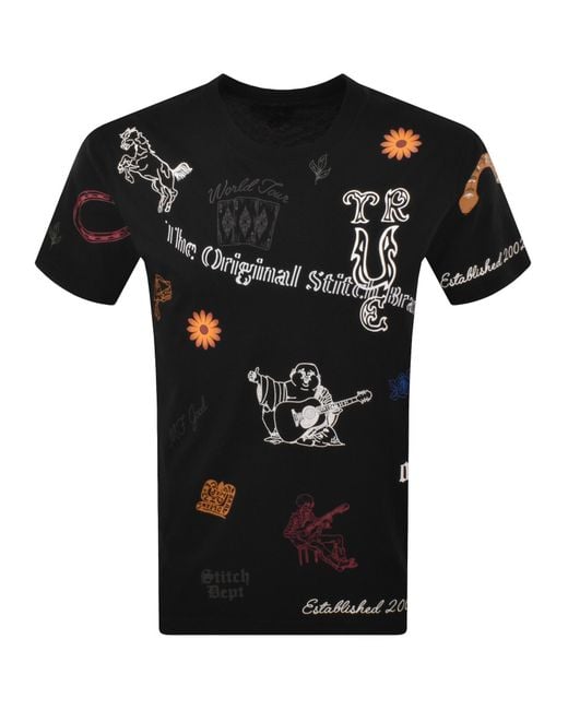 True Religion Black Western Doodle T Shirt for men