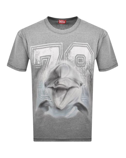 DIESEL Gray T Boxt Dolphin Print T Shirt for men