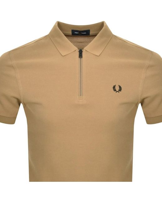 Fred Perry Natural Quarter Zip Polo T Shirt for men