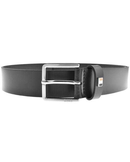 BOSS BUSINESS Black Boss Striped Trim Leather Belt for men